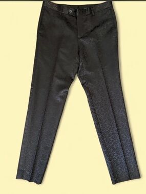 Men's Black Slim Dress Pants - Subtle Jacquard Pattern